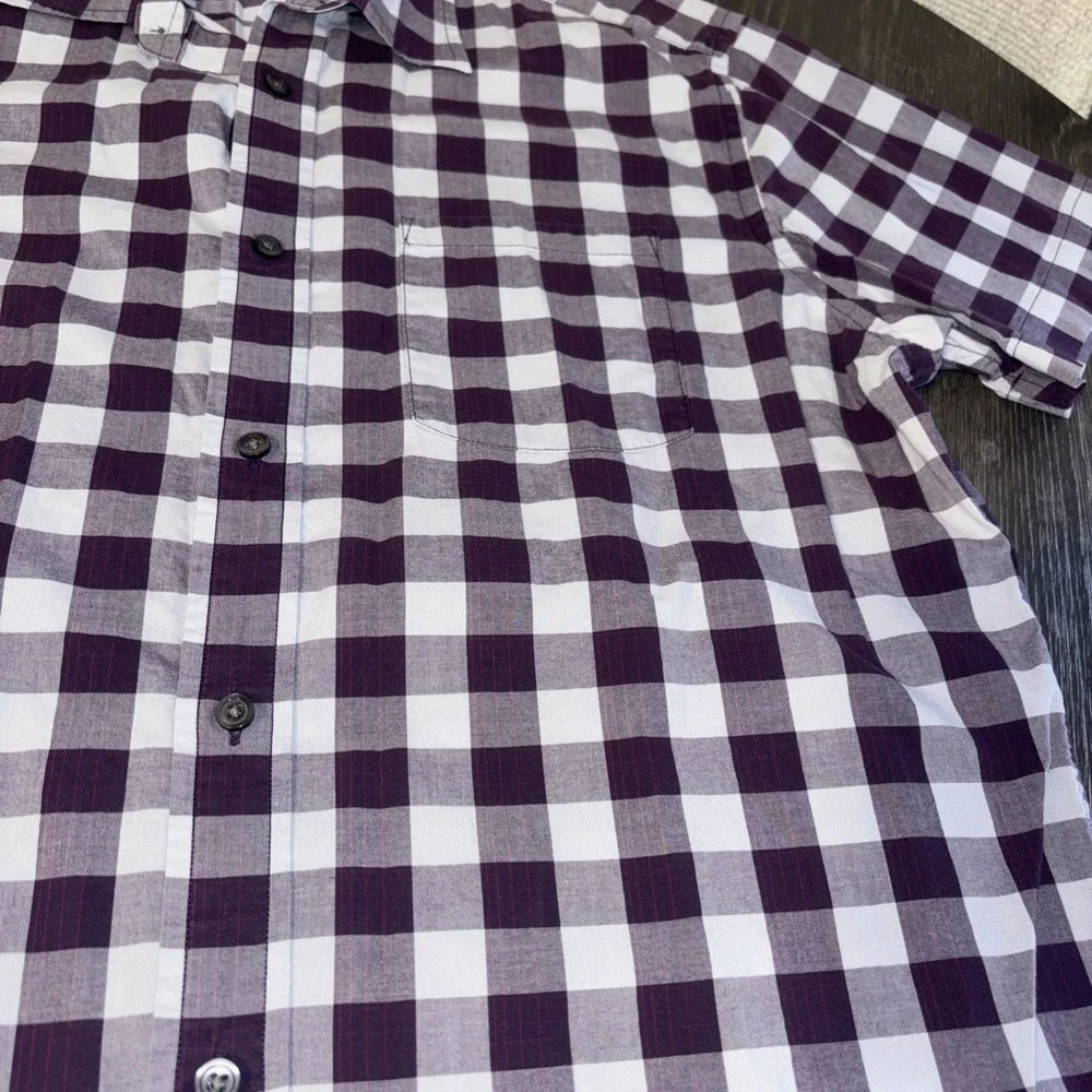 BANANA REPUBLIC MENS BUTTON UP SOFT WASH TAILORED SLIM FIT‎ SHIRT L PURPLE PLAID